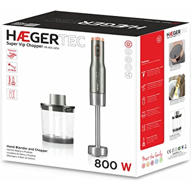 HAEGER Mixeur plongeant Super Vip Chopper 800 W, Stabmixer mit Zerkleinerer, Titanfolie, Edelstahlbein – Bild 2
