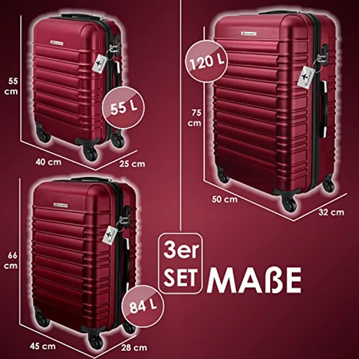 KESSER® 3tlg. Hartschalenkofferset Hard Shell Basic Hartschalenkoffer Trolley Koffer Reisekoffer Reisekofferset Gepäck Rollkoffer Schloss 4 Rollen ABS-Hartschale Teleskopgriff M-L-XL – Bild 2