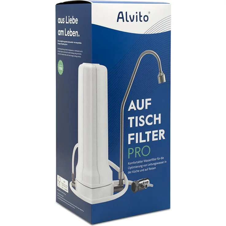 Alvito Auftischfilter Pro hoch Typ 'D', Wasserfilter mit hochwertigem Edelstahl-Auslaufrohr, geeignet für Wirbler