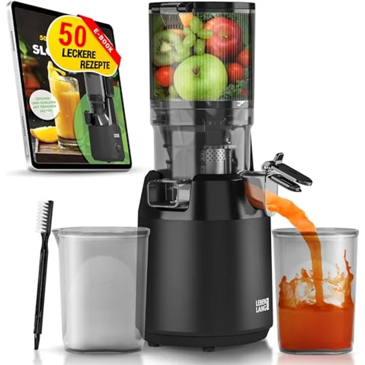 Leben Lang Slow Juicer, Entsafter mit großer Einfüllöffnung für ganze Früchte und Gemüse, inklusive Rezepte im E-Book – Bild 1