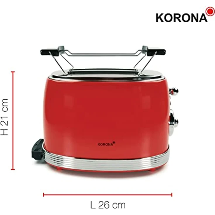Korona Retro Toaster, 850 Wat, analoge Röstgradanzeige, 6 Bräunungsstufen, Vintage Design, rot – Bild 5