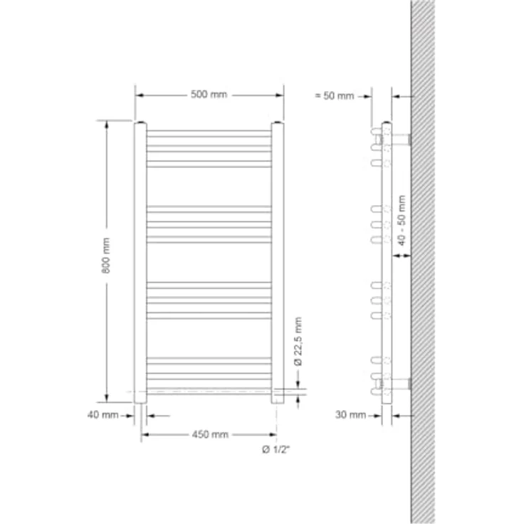 ECD Germany Badheizkörper elektrisch 500 x 800 mm, 600W Heizstab, Weiß, Design Handtuchwärmer mit Seitenanschluss – Bild 2