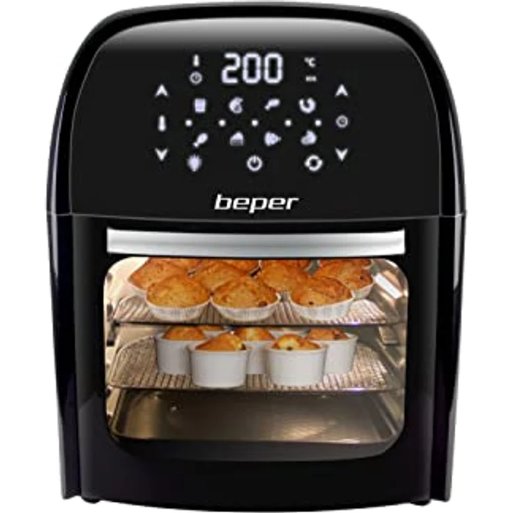 BEPER P101FRI012 Digitale Heißluft Fritteuse, Girarrosto, Ofen, Toaster, Trockner,12L, 1800W, Touch-Panel, 8 Programme, Zubehör, Verstellbar, Schwarz – Bild 3