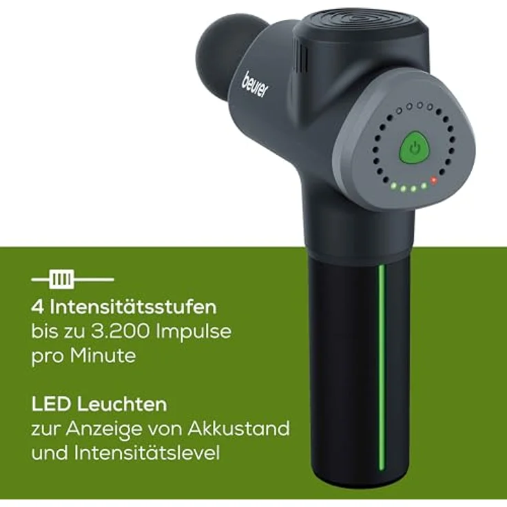 Beurer MG 180 Massage Gun Muskelmassagegerät Handmassagegerät zur Aktivierung und Regeneration 6 Massageaufsätze 4 Intensitätsstufen schwarz – Bild 3