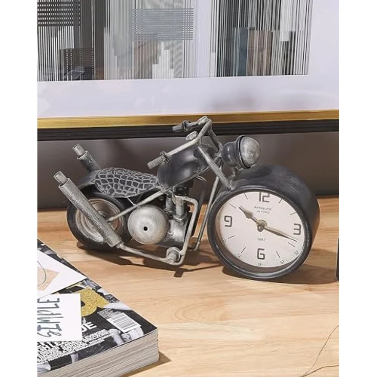Beliani BERNO, Tischuhr in Motorradform, schwarz/silber, 19 cm, hochwertige Verarbeitung für stilvolle Dekoration – Bild 2