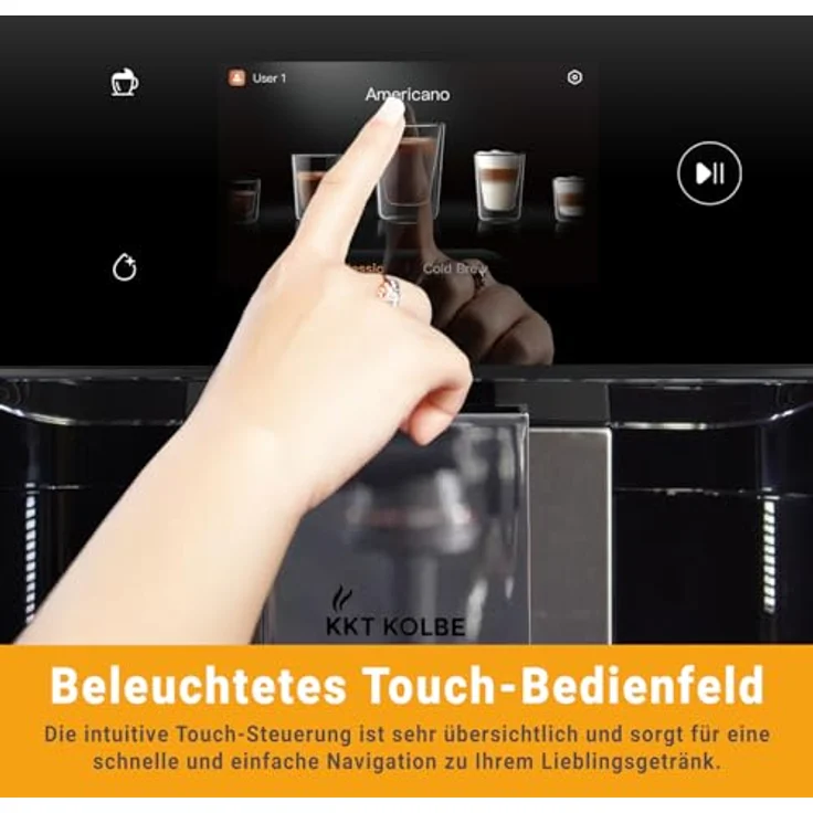 KKT KOLBE Kaffeevollautomat Pro, 10 Getränke auf Knopfdruck, automatische Reinigung, TFT-Touch-Display, 2 Tassen-Funktion, 7 Kaffeespezialitäten – Bild 3