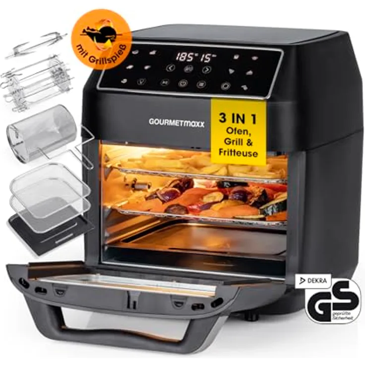 GOURMETmaxx XXL-Heißluftfritteuse mit großem Fassungsvermögen (12L) und 10 Programmen für eine schnelle & mühelose Zubereitung | Touchdisplay und Timer-Funktion | Inkl. umfangreichem Zubehörpaket - Preisvergleich