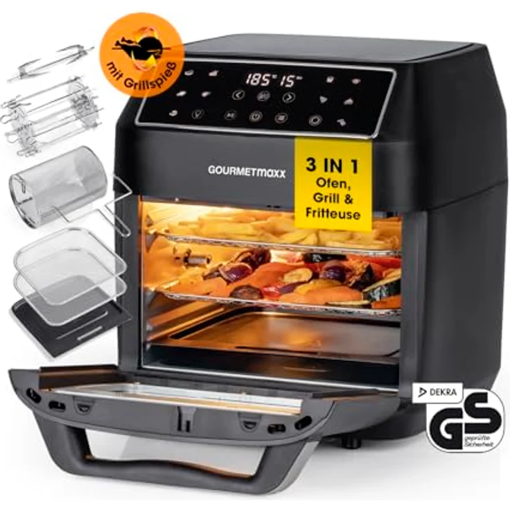 GOURMETmaxx XXL-Heißluftfritteuse mit großem Fassungsvermögen (12L) und 10 Programmen für eine schnelle & mühelose Zubereitung | Touchdisplay und Timer-Funktion | Inkl. umfangreichem Zubehörpaket - Preisvergleich – Bild 1