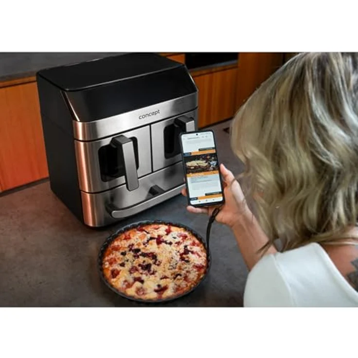 Concept FR9000 PIZZA TRIO, Heißluftfritteuse mit 2700 W, 18,5 l Volumen, synchronisiertes Garen, 8 Programme, Edelstahl/Schwarz – Bild 2