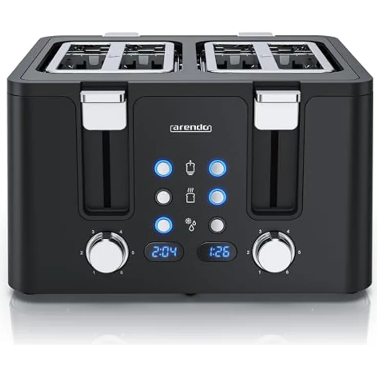 Arendo 4-Scheiben-Toaster Edelstahl, Display, 6 Bräunungsstufen, schwarz, herausnehmbare Krümelschublade