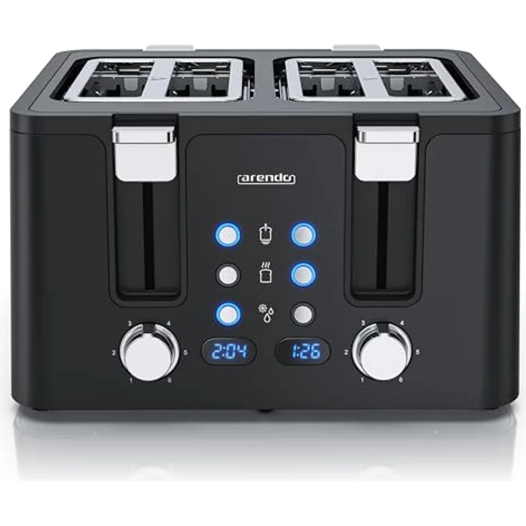 Arendo 4-Scheiben-Toaster Edelstahl, Display, 6 Bräunungsstufen, schwarz, herausnehmbare Krümelschublade – Bild 1