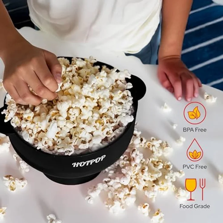Das Original Hotpop Mikrowellen-Popcorn-Maschine, Silikon-Popcorn-Maschine, faltbare Schale, BPA-frei und spülmaschinenfest schwarz – Bild 7