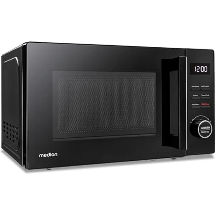 MEDION Mikrowelle mit Grill (20 Liter, 800 Watt Mikrowellen- und 1000 Watt Grillleistung, 9 Automatikprogramme, 5 Leistungsstufen, 95 Minuten Timer, Drehteller, Auftaufunktion, MD12021) schwarz – Bild 4