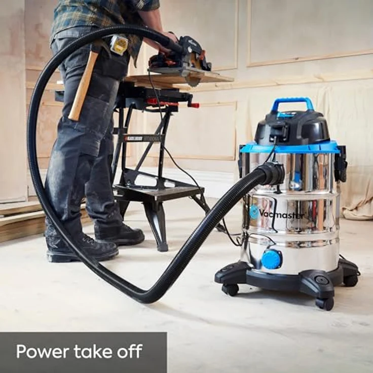 Vacmaster Nasssauger Industriestaubsauger Edelstahl 30L Behältergröße, 230 Air Watt Saugleistung mit Steckdose für Einschaltautomatik mit Elektrowerkzeugen, Blasfunktion und Wasserablassöffnung Beutel – Bild 5