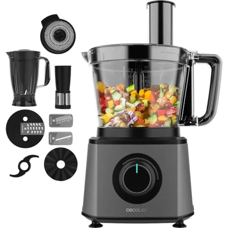 Cecotec Küchenmaschine Paprika 1300 Full, Edelstahl, 2000W Motor, 3,5-Liter-Schüssel, 1,8-Liter-Krug, Saftpresse, zwei Geschwindigkeiten, drei Schneidscheiben – Bild 1