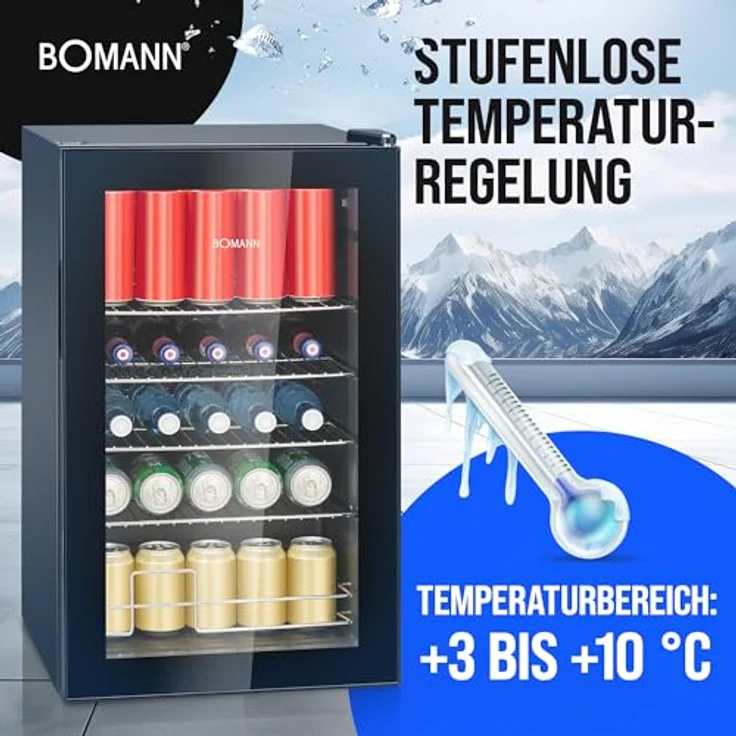 BOMANN Getränkekühlschrank KSG 7287, 63 Liter, 4 Chromablagen, Doppelverglaste Tür, schwarz – Bild 4
