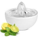 Sendez Zitruspresse Glas mit Porzellanschale, Effizienter Handentsafter für Frisch gepressten Saft, Elegant in Weiß