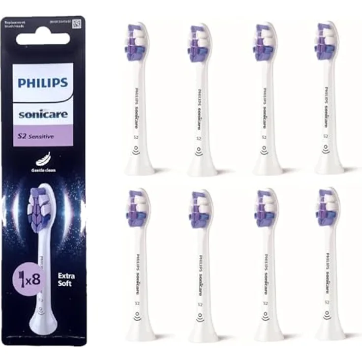 Philips HX6058/87 Sonicare Sensitive 8er-Pack Aufsteckbürsten, für empfindliche Zähne, Damen, Weiß