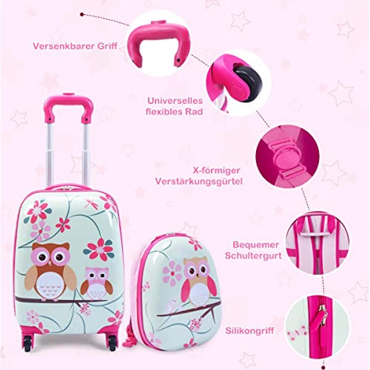 KOMFOTTEU Kinderkoffer mit Rucksack, Kinder Trolley Gepäck, leicht und stabil, PC- und ABS-Material, blau – Bild 5