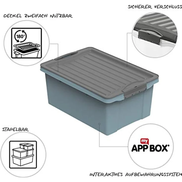 Rotho Compact Aufbewahrungsbox 13l, Kunststoffbox (PP recycelt) mit beidseitig verwendbarem Deckel, blau/anthrazit, BPA-frei, A4 Format (39,5 x 27,5 x 18 cm) – Bild 4