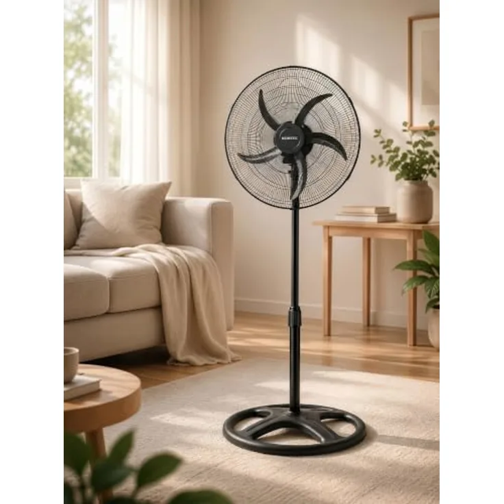 KUMTEL Standventilator KTF-340, 50 cm Durchmesser, 60 W, 70° horizontale Oszillation, höhenverstellbar, schwarz