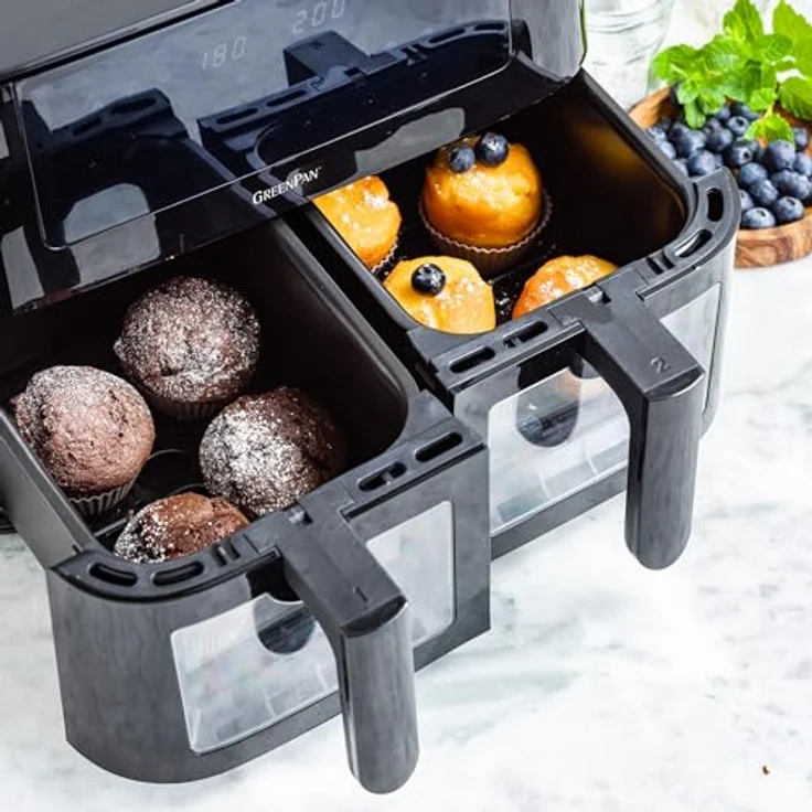 GREENPAN Heißluftfritteuse Bistro, Dual Zone Airfryer für gleichzeitiges Garen, schwarz – Bild 5