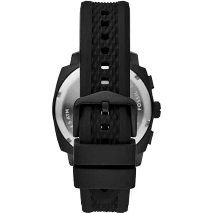 Fossil Herren Analog Quarz Uhr FS6099, 44 mm Edelstahlgehäuse, schwarzes Zifferblatt, schwarzes Silikonarmband, wasserdicht bis 50 m, Chronographenanzeige – Bild 3