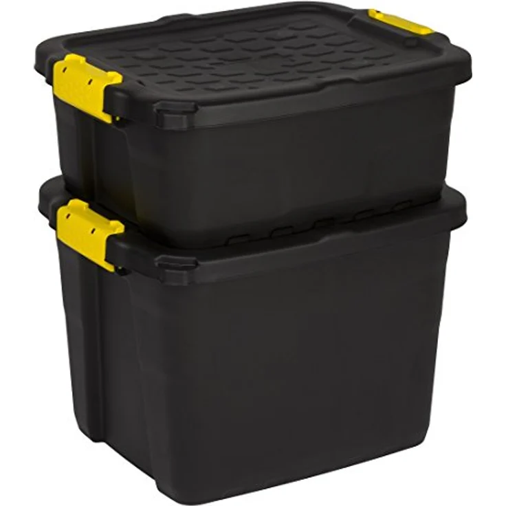 Kreher abschließbare Aufbewahrungsboxen mit Deckel, TOUGH-Serie, bruchsichere Transportboxen aus Kunstststoff, Schwarz, verschiedene Größen (24 Liter) – Bild 3