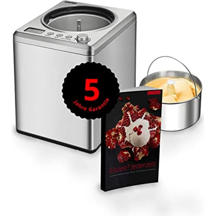 Unold 48980 Eismaschine Profi Plus inkl. Eisbuch mit 101 Rezepten | Speiseeisbereiter 2.5 L, Edelstahl, vollautomatischer, selbstkühlender Kompressor, 250 W