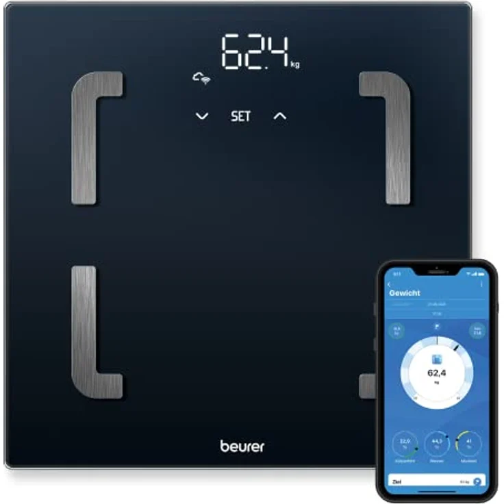 Beurer BF 880 Diagnosewaage mit WIFI und Bluetooth, digitale Körperwaage mit App, Ermittlung und Analyse der Körperwerte, Messung von Körperfett und Muskelanteil, 180 kg Tragkraft – Bild 1
