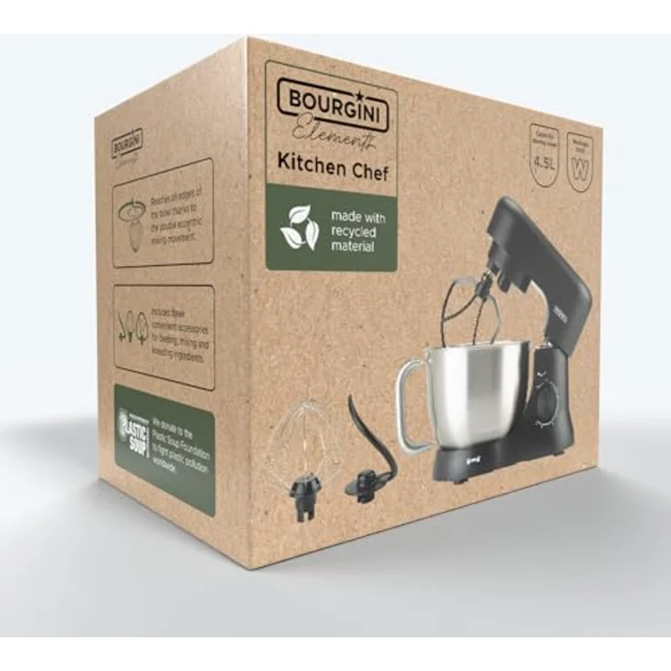 Bourgini Elements Küchenmaschine, 1000 W, 4,5 L Edelstahl-Rührschüssel, 8 Geschwindigkeiten, Pulsfunktion, 3 spülmaschinengeeignete Zubehörteile, GRS-zertifiziert – Bild 9