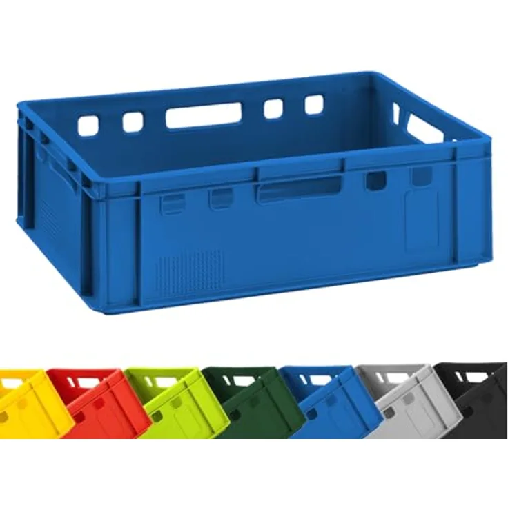 BURI Fleischkiste E2, Blaue Eurobox 60x40x20 cm, lebensmittelecht, robust, stapelbar, ideal für Metzgereien und Lebensmittelindustrie