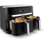 Tefal EY9018 Dual Easy Fry Doppelkammer-Heißluftfritteuse | 5,2/3,1 L Fassungsvermögen | zwei unabhängige Schubladen | 7 automatische Programme | energiesparend | Schwarz