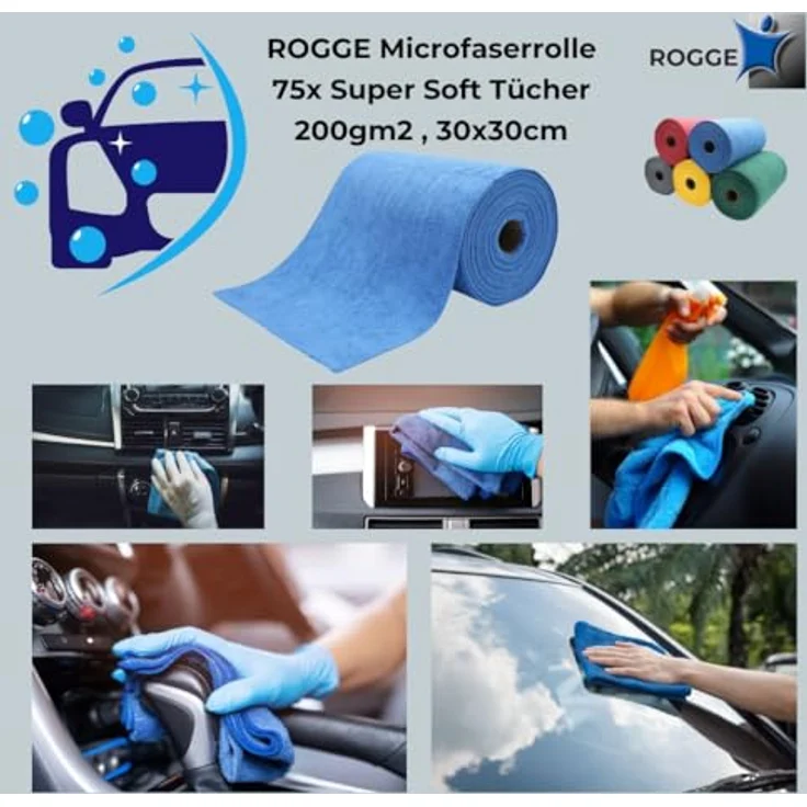 ROGGE Mikrofaser Tücher, Rolle mit 75 perforierten Reinigungstüchern, 30 x 30 cm, 200 g/m², supersoft, in verschiedenen Farben, wiederverwendbar und waschbar – Bild 2