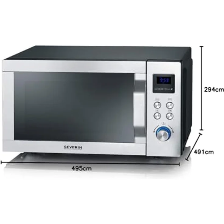 Severin MW 7778 4-in-1 Mikrowelle, 25 Liter Garraum, 900 Watt, Grillfunktion, Heißluft 230°C, Pizzafunktion, Auftauen, 11 Programme, silber – Bild 10