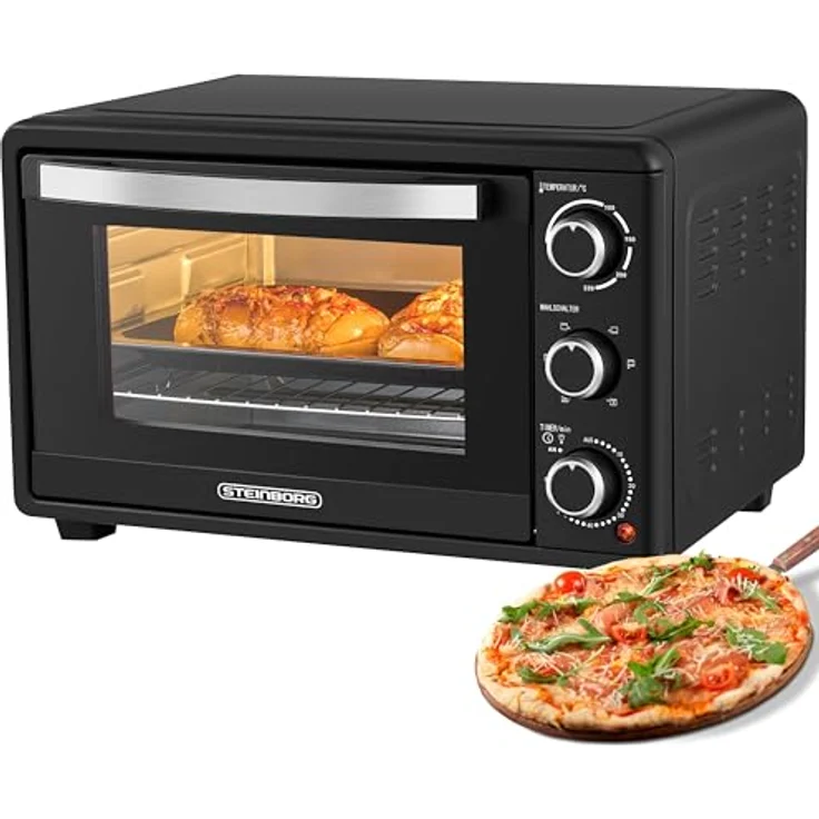 Steinborg Mini Backofen mit Umluft 25 Liter Elektrischer Pizzaofen Minibackofen Miniofen 3in1 Backofen Krümelblech Ober-/Unterhitze Energiesparend 100-230°C 60 Min Timer – Bild 1