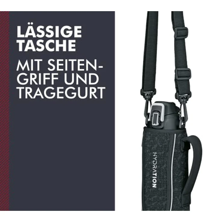 THERMOS ULTRALIGHT STRAP BOTTLE 1,00 l, black mat, Thermosflasche aus Edelstahl, 10 h heiß / 20 h kalt, Isolierflasche mit Hülle und Tragegurt, Thermoskanne extrem leicht, spülmaschinenfest, BPA-Free – Bild 4