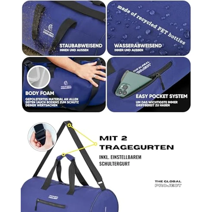 The Global Project Sporttasche, faltbare Allzwecktasche mit 25 L Volumen, wasserabweisend und leicht, schwarz – Bild 3