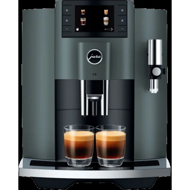 JURA E8 Night Inox (ECS) Kaffeevollautomat, OneTouch, P.A.G. 2 Mahlwerk, 3,5" Farbdisplay, 280 g Bohnenbehälter, 1,9 l Wassertank, Wireless ready
