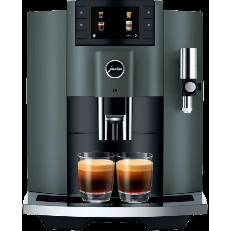 JURA E8 Night Inox (ECS) Kaffeevollautomat, OneTouch, P.A.G. 2 Mahlwerk, 3,5" Farbdisplay, 280 g Bohnenbehälter, 1,9 l Wassertank, Wireless ready