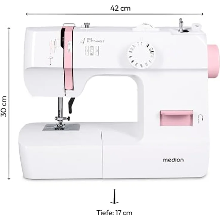 Medion® Freiarm-Nähmaschine MD 11179, 12 Stichmuster, 4 Schritte Knopfloch, LED Nählicht, Integrierter Fadenschneider, Weiß – Bild 5