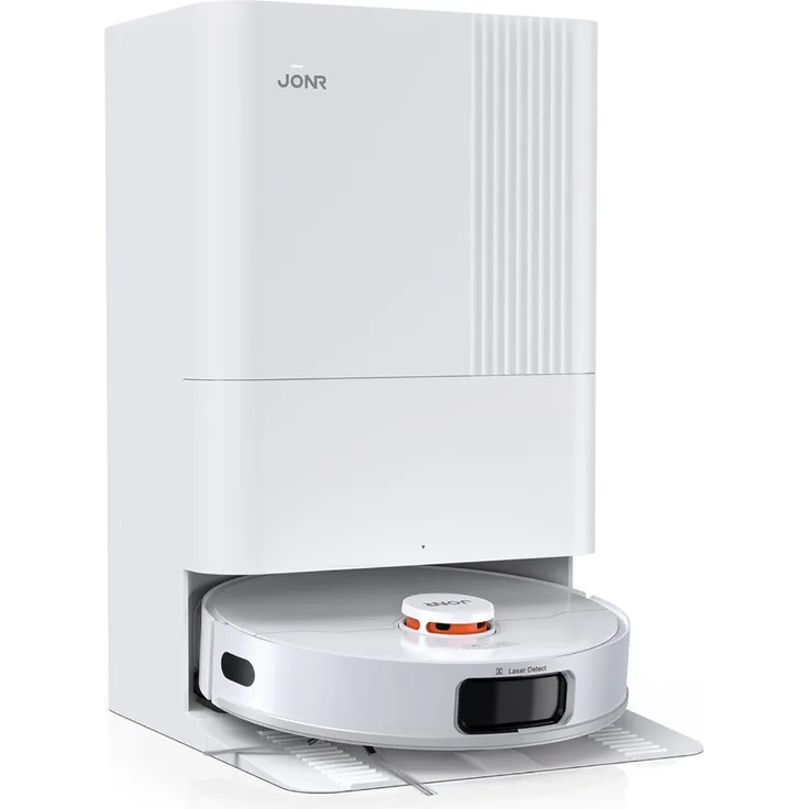 JONR Saugroboter T5 Pro, beutellos mit 8000 Pa Saugkraft und ausziehbarem Wischmopp, weiß