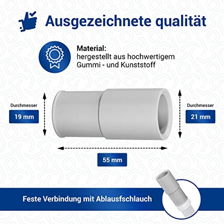 VIOKS Waschmaschine Ablaufschlauch Adapter Set 2x 21 auf 19 mmØ, hochwertiges Gummimaterial, einfache Montage, passend für Bosch und Siemens – Bild 5