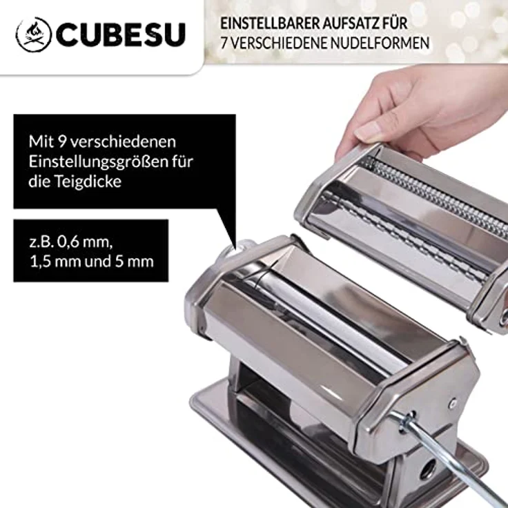 Cubesu Nudelmaschine manuell, Edelstahl Pasta-Maker mit Holzgriff, 9 Nudelformen, rutschfest, leichte Reinigung – Bild 4