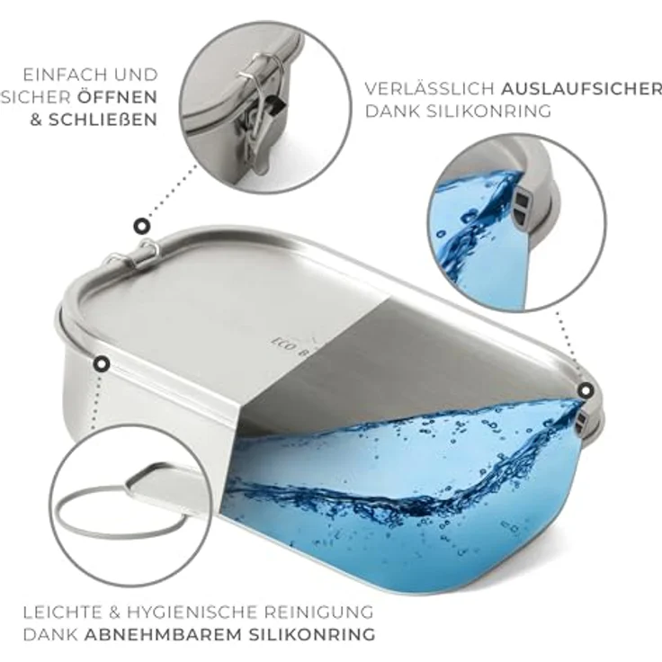 ECObrotbox Lunchbox Bento Flex Edelstahl 1300 ml Silber – Bild 6