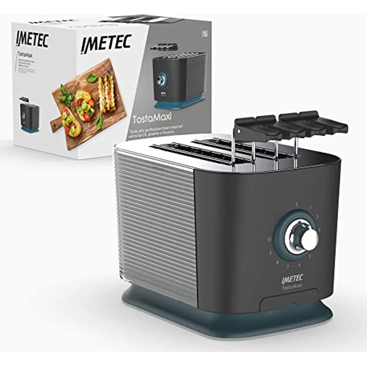 Imetec TostaMaxi 2-Schlitz-Toaster, 600W, 10 Bräunungsstufen, Timer mit automatische Abschaltung, silber, schwarz – Bild 2
