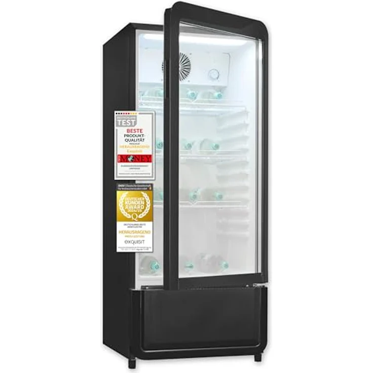 exquisit Getränkekühlschrank GKS180-GT-430D, 200l Glastürkühlschrank mit LED-Beleuchtung, Umluftventilator, 3 Ablagen, manuelle Temperaturregelung – Bild 1