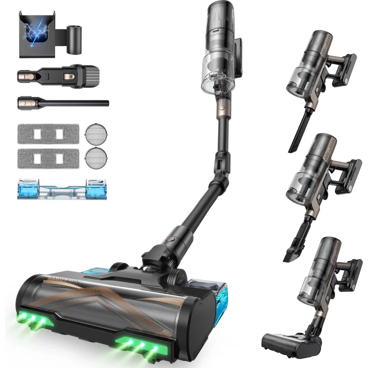 Proscenic P20 OnePass, Akku Staubsauger mit 680W, 85kPa Saugleistung, 70 Min Laufzeit, 2-in-1 Saugen & Wischen, kabellos, Anti-Tangle Bürste, LED-Display
