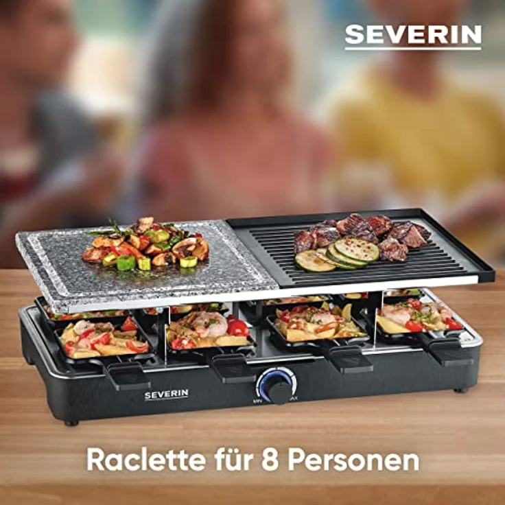 Severin RG 2371 Raclette-Grill, 1400W, für 8 Personen, Thermostat, antihaftbeschichtet, schwarz – Bild 4