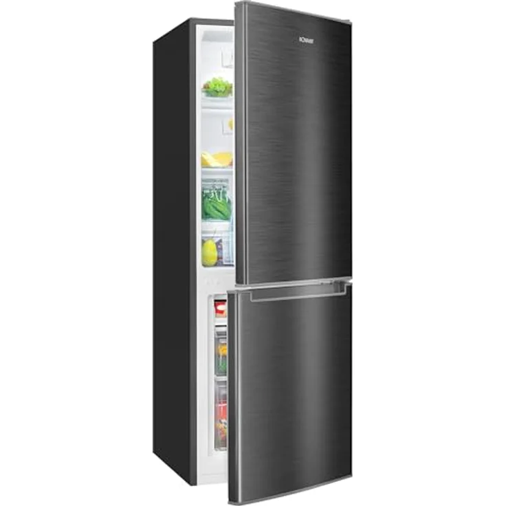 Bomann Kühlschrank KG 7359 schwarz-inox | Kühl Gefrierkombination 173L mit 3 Ablagen & 3 Schubladen | leise Kühlgefrierkombi 40db – Bild 1